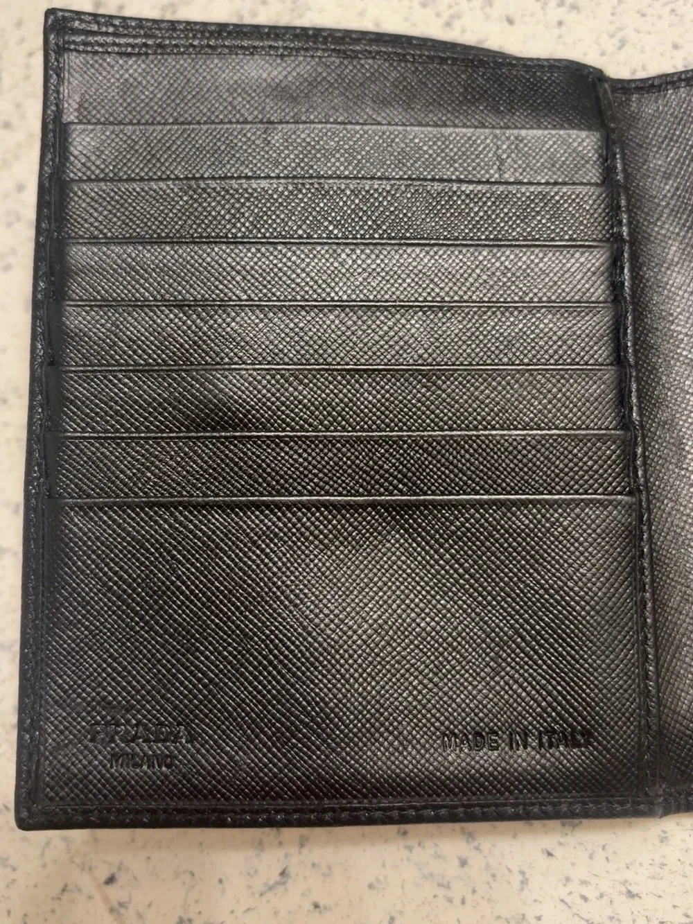 Prada Black Saffiano Leather Flap Wallet with Triangle Logo